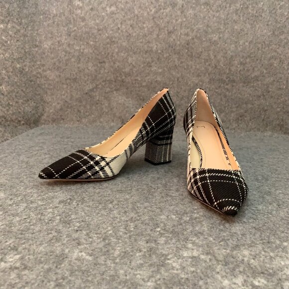 Marc Fisher Women’s Black and Off White Plaid Chunky Heel Pointed Toe Shoes - Picture 3 of 13